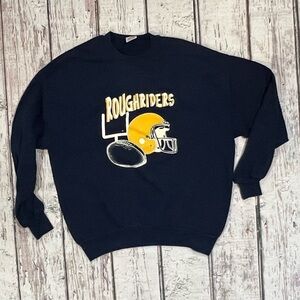 Vintage 1980s Rough Riders Football Sports Blue Jerzees 80s Jumper Sweatshirt